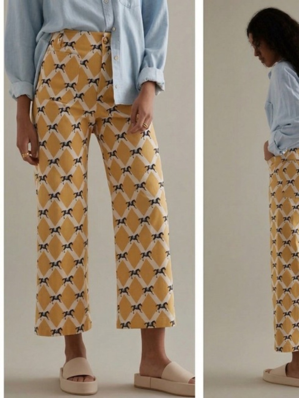 Anthropologie Maeve Colette Wide-Leg Cropped Pants with Horse Pattern size 25